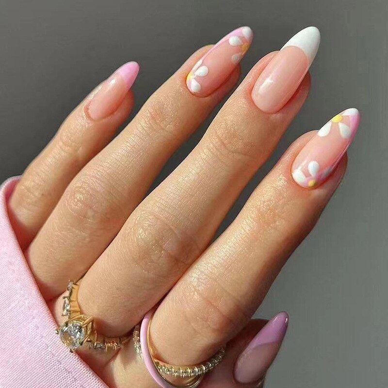 24P Removable Ballerina Press On Nail Art Long Round Head Fake Nails Full Cover Artificial Wearing Reusable False Nails Finished