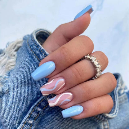 24P Removable Ballerina Press On Nail Art Long Round Head Fake Nails Full Cover Artificial Wearing Reusable False Nails Finished
