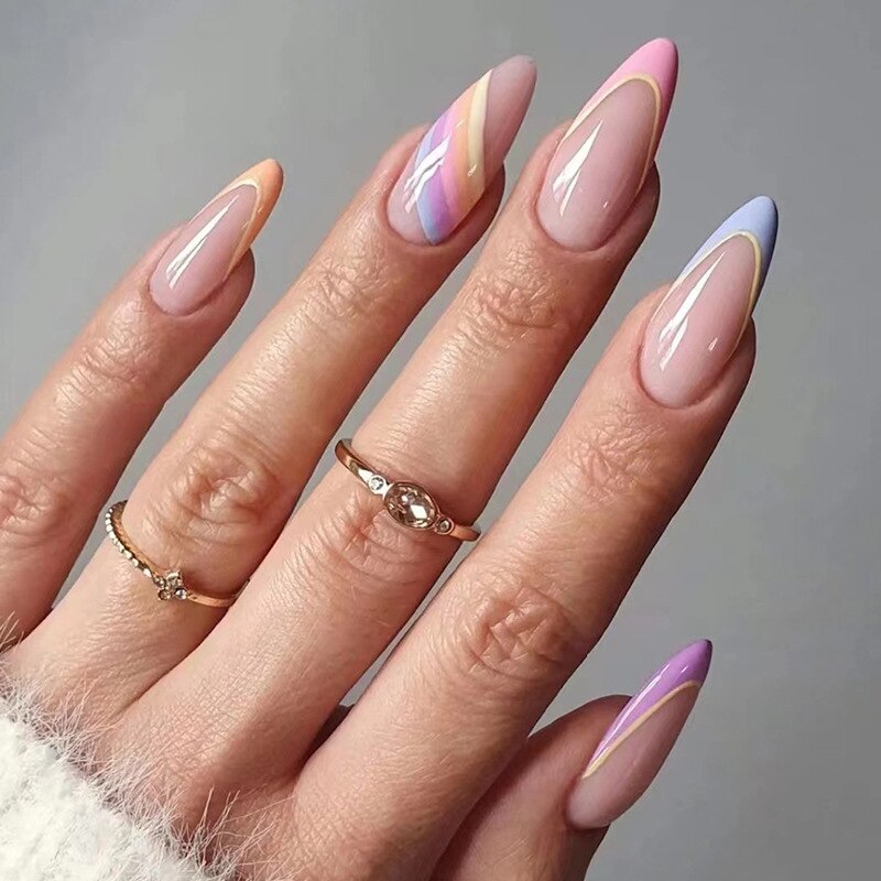 24P Removable Ballerina Press On Nail Art Long Round Head Fake Nails Full Cover Artificial Wearing Reusable False Nails Finished