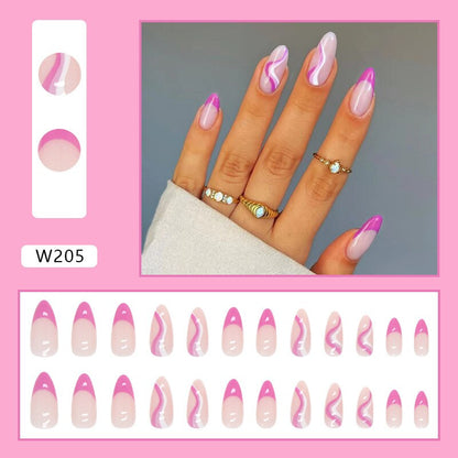 24P Removable Ballerina Press On Nail Art Long Round Head Fake Nails Full Cover Artificial Wearing Reusable False Nails Finished