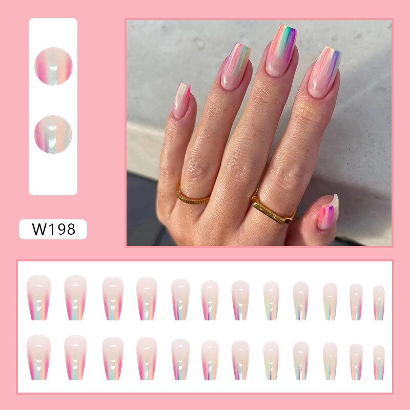 24P Removable Ballerina Press On Nail Art Long Round Head Fake Nails Full Cover Artificial Wearing Reusable False Nails Finished