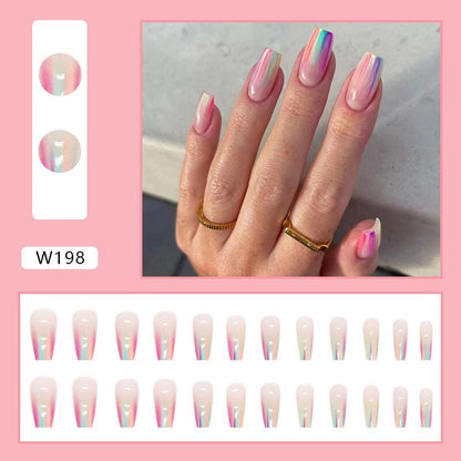 24P Removable Ballerina Press On Nail Art Long Round Head Fake Nails Full Cover Artificial Wearing Reusable False Nails Finished