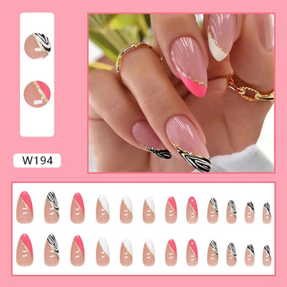 24P Removable Ballerina Press On Nail Art Long Round Head Fake Nails Full Cover Artificial Wearing Reusable False Nails Finished