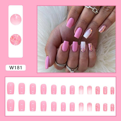 24P Removable Ballerina Press On Nail Art Long Round Head Fake Nails Full Cover Artificial Wearing Reusable False Nails Finished