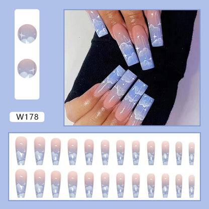 24P Removable Ballerina Press On Nail Art Long Round Head Fake Nails Full Cover Artificial Wearing Reusable False Nails Finished