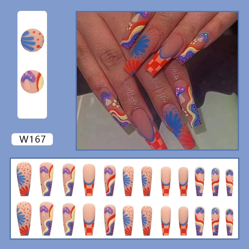 24P Removable Ballerina Press On Nail Art Long Round Head Fake Nails Full Cover Artificial Wearing Reusable False Nails Finished