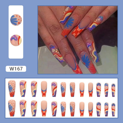 24P Removable Ballerina Press On Nail Art Long Round Head Fake Nails Full Cover Artificial Wearing Reusable False Nails Finished