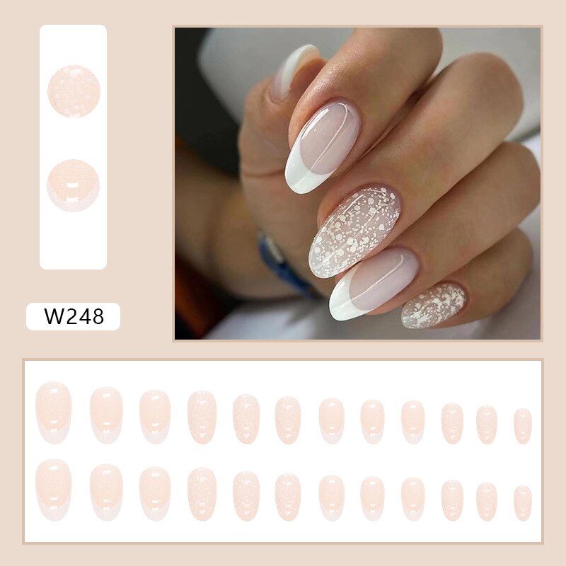 24P Removable Ballerina Press On Nail Art Long Round Head Fake Nails Full Cover Artificial Wearing Reusable False Nails Finished
