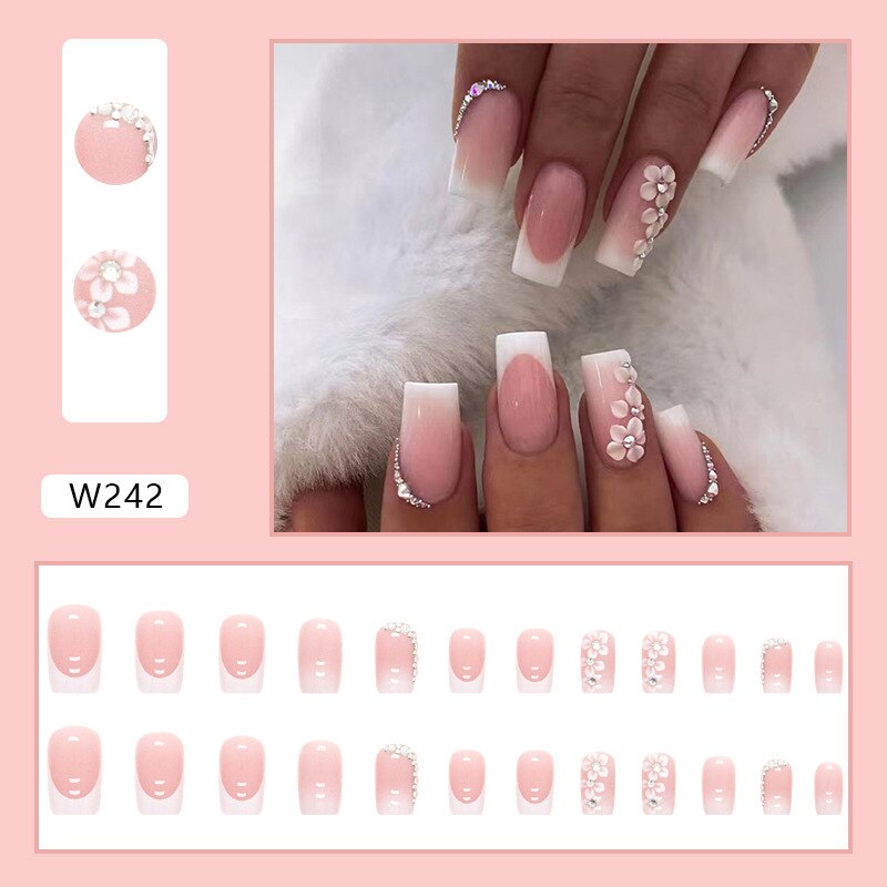 24P Removable Ballerina Press On Nail Art Long Round Head Fake Nails Full Cover Artificial Wearing Reusable False Nails Finished