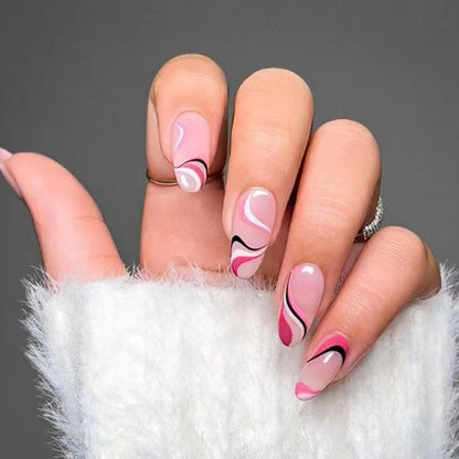 24P Removable Ballerina Press On Nail Art Long Round Head Fake Nails Full Cover Artificial Wearing Reusable False Nails Finished