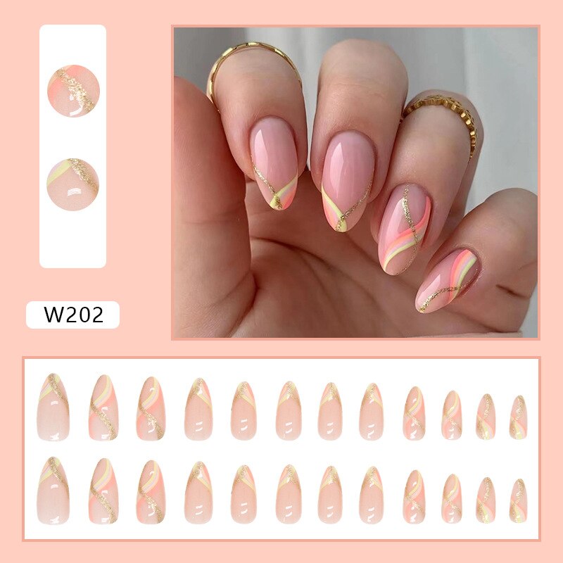 24P Removable Ballerina Press On Nail Art Long Round Head Fake Nails Full Cover Artificial Wearing Reusable False Nails Finished