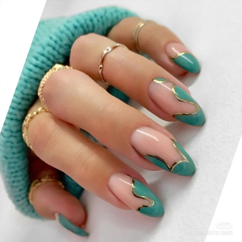 24P Removable Ballerina Press On Nail Art Long Round Head Fake Nails Full Cover Artificial Wearing Reusable False Nails Finished