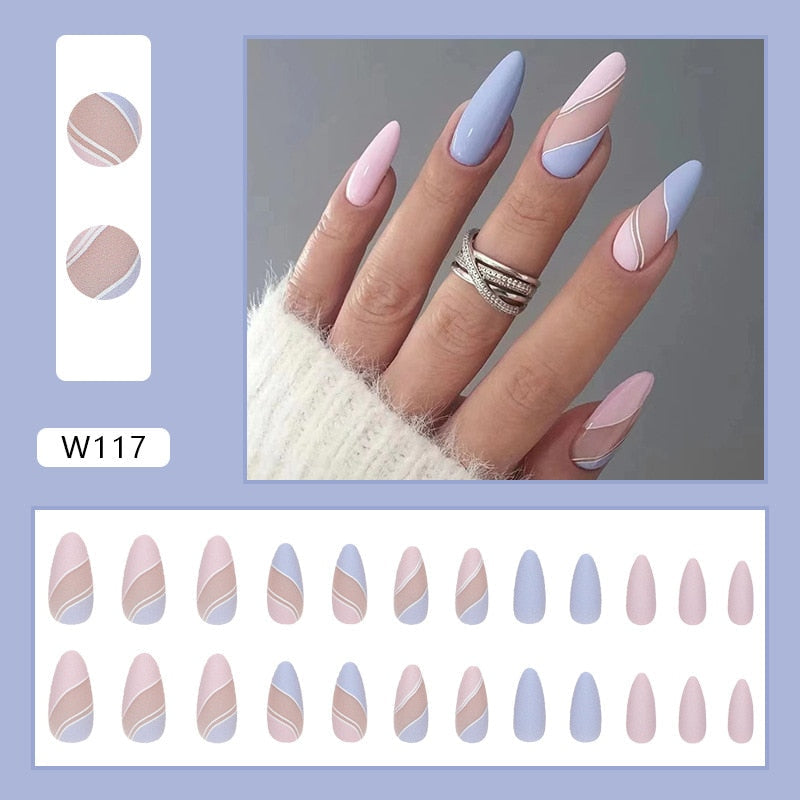 24P Removable Ballerina Press On Nail Art Long Round Head Fake Nails Full Cover Artificial Wearing Reusable False Nails Finished