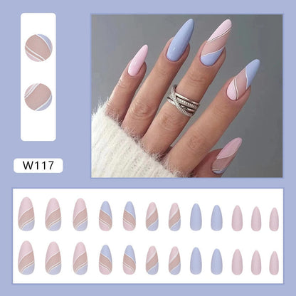 24P Removable Ballerina Press On Nail Art Long Round Head Fake Nails Full Cover Artificial Wearing Reusable False Nails Finished