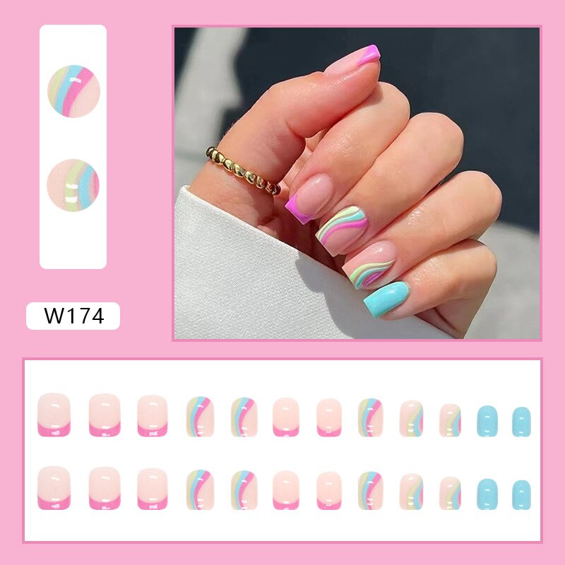 24P Removable Ballerina Press On Nail Art Long Round Head Fake Nails Full Cover Artificial Wearing Reusable False Nails Finished