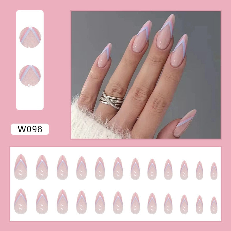 24P Removable Ballerina Press On Nail Art Long Round Head Fake Nails Full Cover Artificial Wearing Reusable False Nails Finished