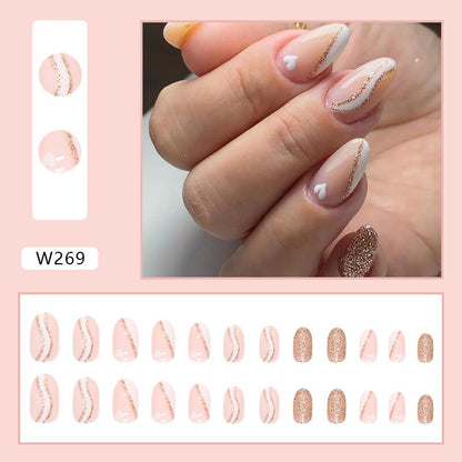 24P Removable Ballerina Press On Nail Art Long Round Head Fake Nails Full Cover Artificial Wearing Reusable False Nails Finished
