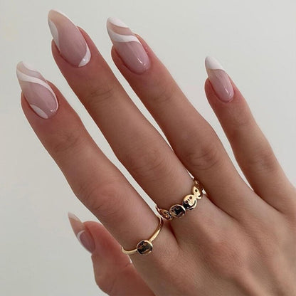 24P Removable Ballerina Press On Nail Art Long Round Head Fake Nails Full Cover Artificial Wearing Reusable False Nails Finished