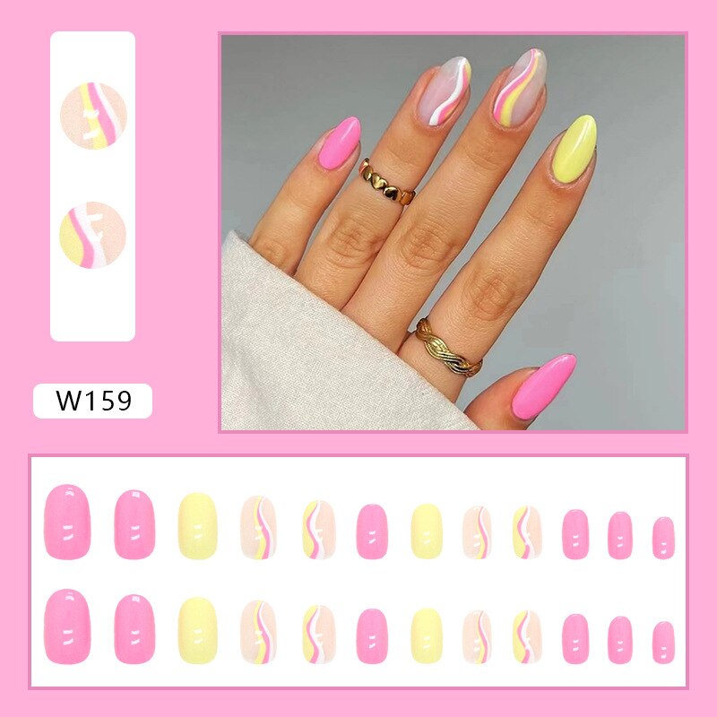 24P Removable Ballerina Press On Nail Art Long Round Head Fake Nails Full Cover Artificial Wearing Reusable False Nails Finished