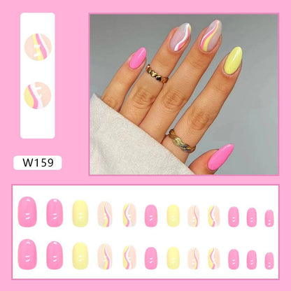 24P Removable Ballerina Press On Nail Art Long Round Head Fake Nails Full Cover Artificial Wearing Reusable False Nails Finished