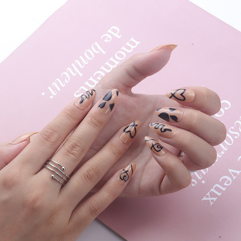 24P Removable Ballerina Press On Nail Art Long Round Head Fake Nails Full Cover Artificial Wearing Reusable False Nails Finished
