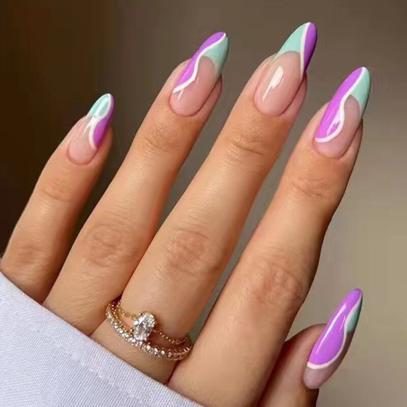 24P Removable Ballerina Press On Nail Art Long Round Head Fake Nails Full Cover Artificial Wearing Reusable False Nails Finished