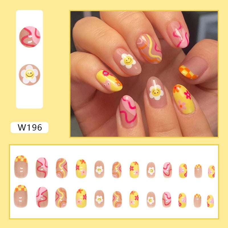 24P Removable Ballerina Press On Nail Art Long Round Head Fake Nails Full Cover Artificial Wearing Reusable False Nails Finished