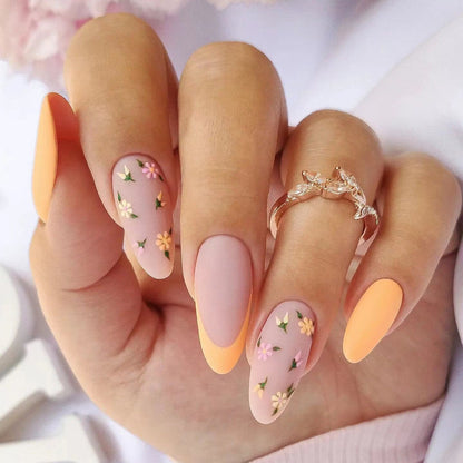 24P Removable Ballerina Press On Nail Art Long Round Head Fake Nails Full Cover Artificial Wearing Reusable False Nails Finished