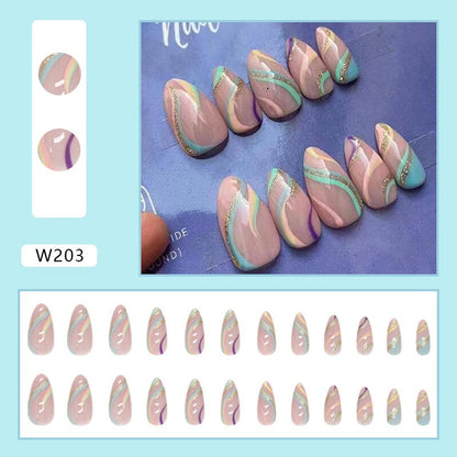 24P Removable Ballerina Press On Nail Art Long Round Head Fake Nails Full Cover Artificial Wearing Reusable False Nails Finished