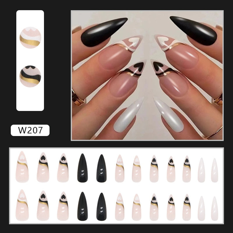 24P Removable Ballerina Press On Nail Art Long Round Head Fake Nails Full Cover Artificial Wearing Reusable False Nails Finished