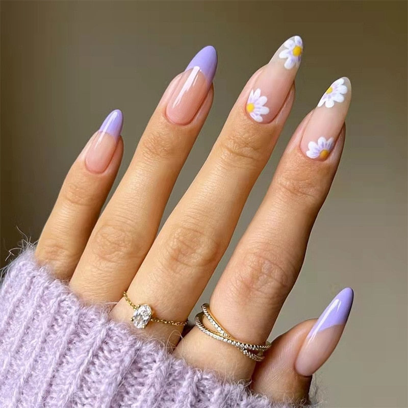 24P Removable Ballerina Press On Nail Art Long Round Head Fake Nails Full Cover Artificial Wearing Reusable False Nails Finished