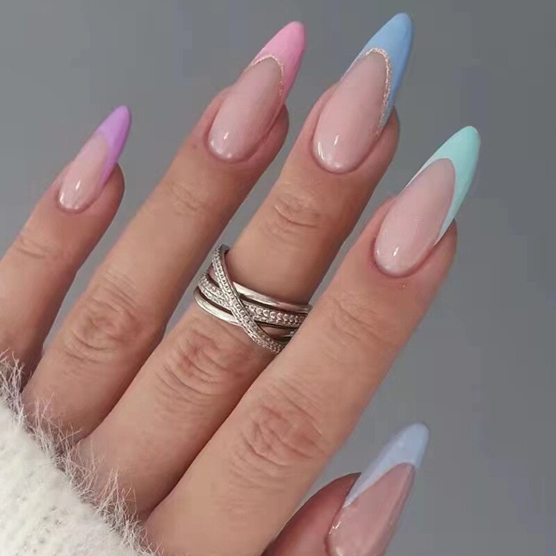 24P Removable Ballerina Press On Nail Art Long Round Head Fake Nails Full Cover Artificial Wearing Reusable False Nails Finished