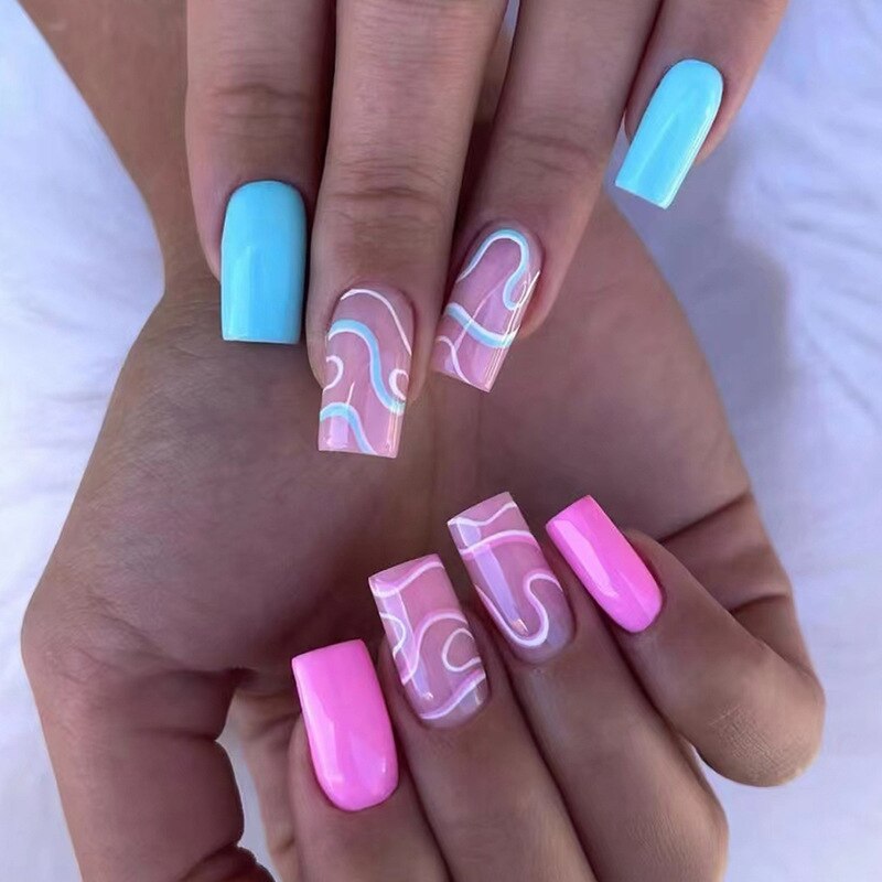 24P Removable Ballerina Press On Nail Art Long Round Head Fake Nails Full Cover Artificial Wearing Reusable False Nails Finished