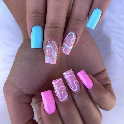 24P Removable Ballerina Press On Nail Art Long Round Head Fake Nails Full Cover Artificial Wearing Reusable False Nails Finished