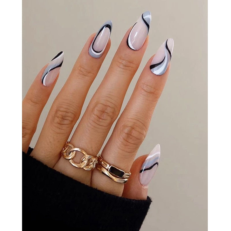 24P Removable Ballerina Press On Nail Art Long Round Head Fake Nails Full Cover Artificial Wearing Reusable False Nails Finished