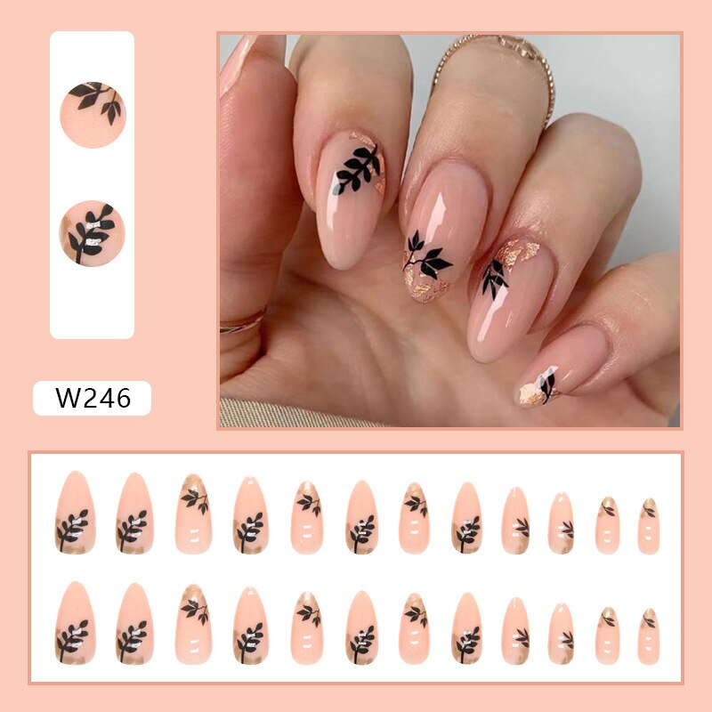 24P Removable Ballerina Press On Nail Art Long Round Head Fake Nails Full Cover Artificial Wearing Reusable False Nails Finished