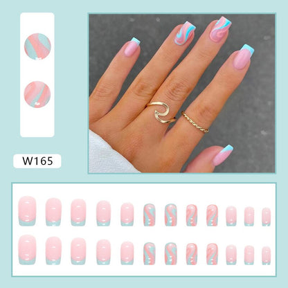 24P Removable Ballerina Press On Nail Art Long Round Head Fake Nails Full Cover Artificial Wearing Reusable False Nails Finished