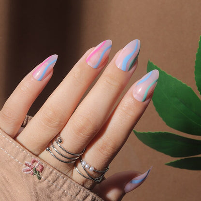 24P Removable Ballerina Press On Nail Art Long Round Head Fake Nails Full Cover Artificial Wearing Reusable False Nails Finished