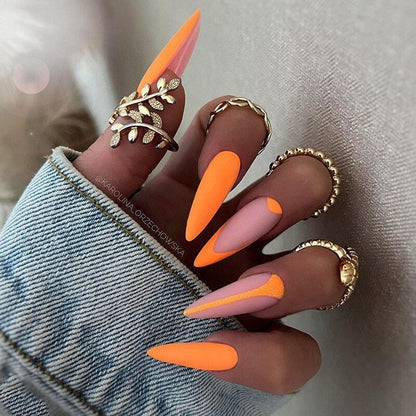 24Pcs Almond False Nails Pointed Head Wearable Fake Nails Pink Leopard Print Design Stiletto Press on Nails Full Cover Nail Tips
