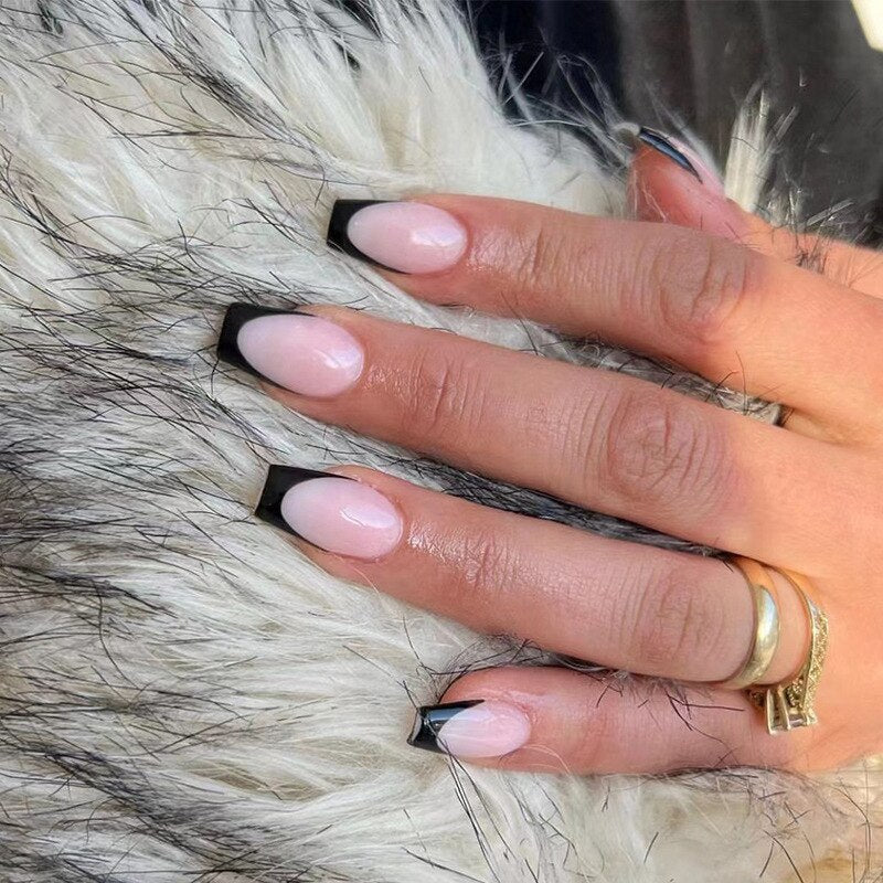 24Pcs Ballet French Coffin False Nails With Flowers Diamonds Designs Press On Fake Nails Detachable Acrylic Manicure Tips