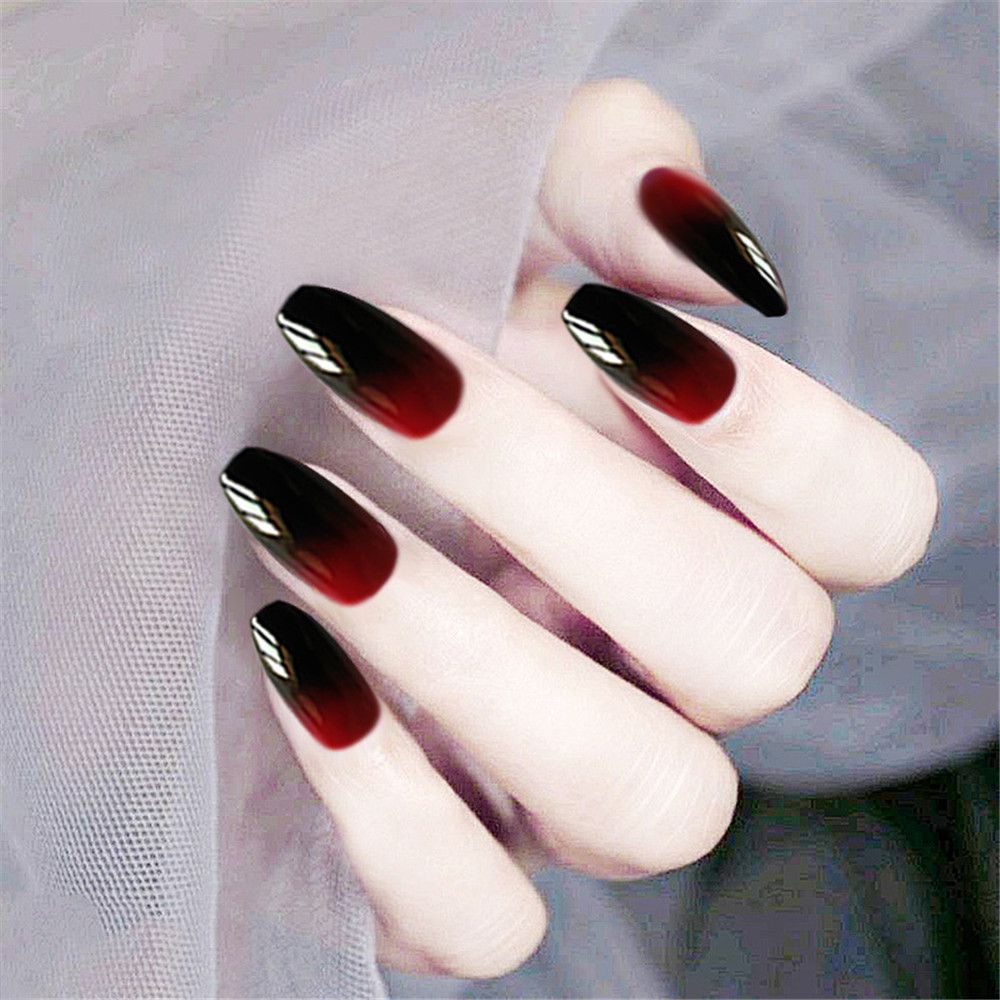 24Pcs Ballet French Coffin False Nails With Flowers Diamonds Designs Press On Fake Nails Detachable Acrylic Manicure Tips