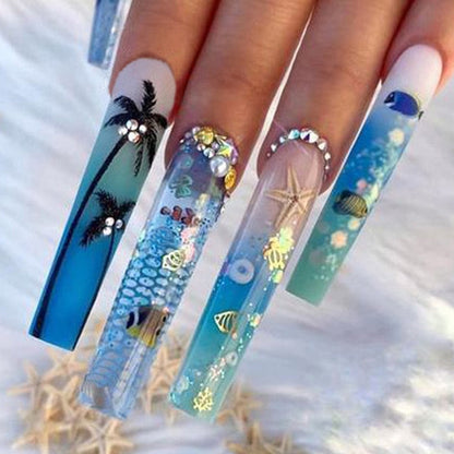 24Pcs Ballet Full Cover Fake Nails Flower Butterfly Design with Rhinestones False Nails Wearable Press on Nails Manicure Tips