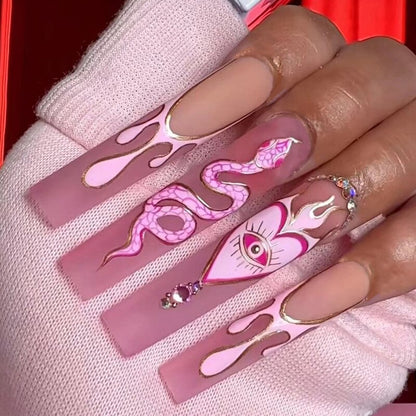 24Pcs Ballet Full Cover Fake Nails Flower Butterfly Design with Rhinestones False Nails Wearable Press on Nails Manicure Tips