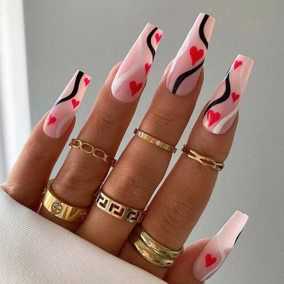 24Pcs Black French Coffin False Nails Ballet Fake Nail with Cross Design Removable Full Finished Acrylic Nail Tip Press on Nails