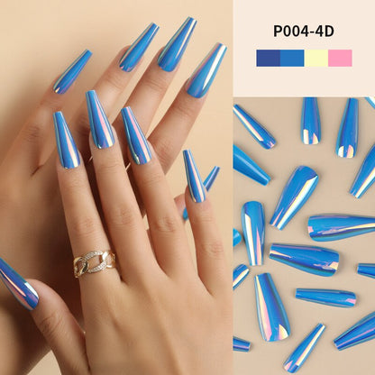 24Pcs/Box Ballerina Press on Nails Tips False Nail Art Full Cover Detachable Artificial Fake Nails Metal Mirror Powder Design