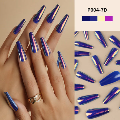 24Pcs/Box Ballerina Press on Nails Tips False Nail Art Full Cover Detachable Artificial Fake Nails Metal Mirror Powder Design