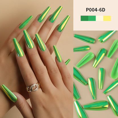 24Pcs/Box Ballerina Press on Nails Tips False Nail Art Full Cover Detachable Artificial Fake Nails Metal Mirror Powder Design