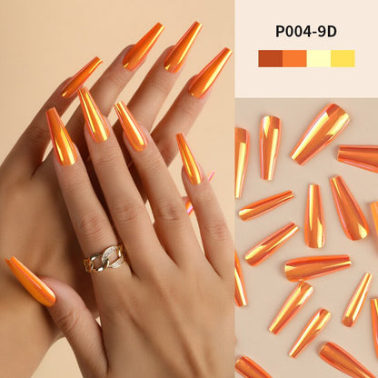 24Pcs/Box Ballerina Press on Nails Tips False Nail Art Full Cover Detachable Artificial Fake Nails Metal Mirror Powder Design