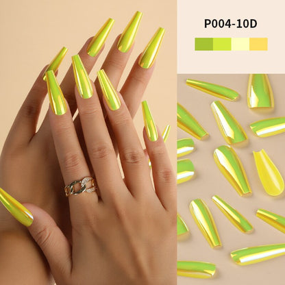 24Pcs/Box Ballerina Press on Nails Tips False Nail Art Full Cover Detachable Artificial Fake Nails Metal Mirror Powder Design
