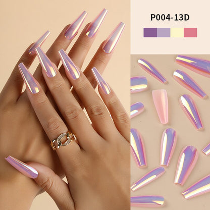 24Pcs/Box Ballerina Press on Nails Tips False Nail Art Full Cover Detachable Artificial Fake Nails Metal Mirror Powder Design